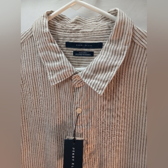 Perry Ellis Untucked 100% Linen 2XLT White Button-Down Shirt Business Casual New - Picture 14 of 16